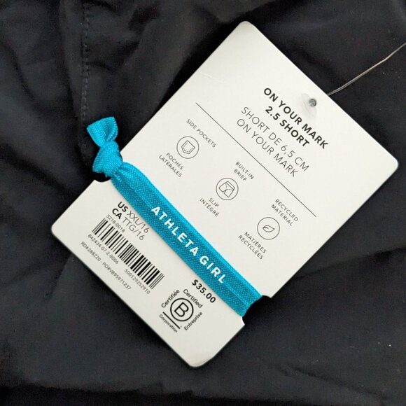 NWT Athleta Girl On Your Mark 2.5" Short Black Size XXL 16 years - Picture 6 of 6